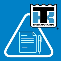 Ikona- biały trójkąt z wykrzyknikiem pośrodku, po prawej górnej stronie jest logo Thermo King